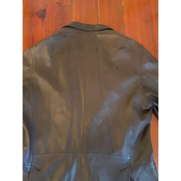 Hilfiger Made in Italy XL Brown Leather Blazer Jacket Men Vintage 3-Button Coat - Picture 4 of 10